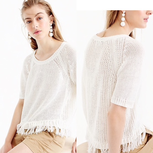 J.Crew White Fringe Linen Sweater - Picture 6 of 7